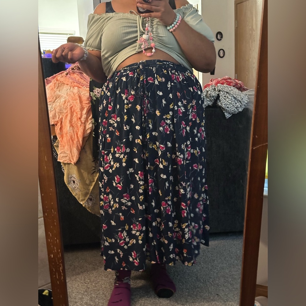 Terra & Sky Navy Floral A-Line Skirt